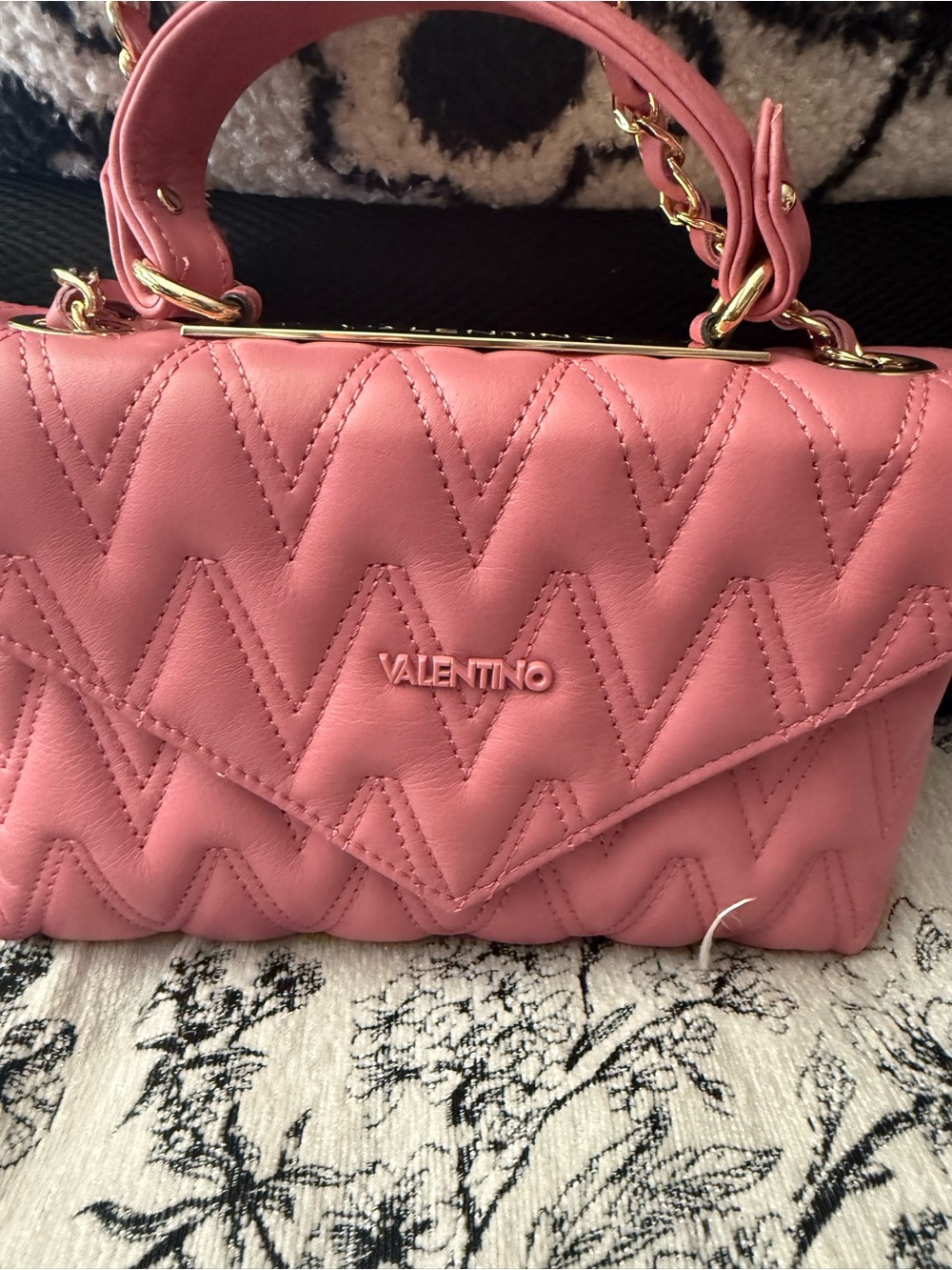 Valentino Pink Quilted Chevron Top-Handle Satchel with Gold Hardware